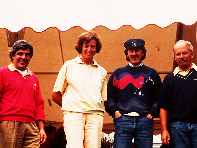 15 Jahre Golf Club Rhein Main – Teilnehmer beim Jubiläumsturnier v.l.: L. Tomasella, Olympiasiegerin Ingrid Mickler-Becker, Weltmeister Jürgen Grabowski, Bern Neas